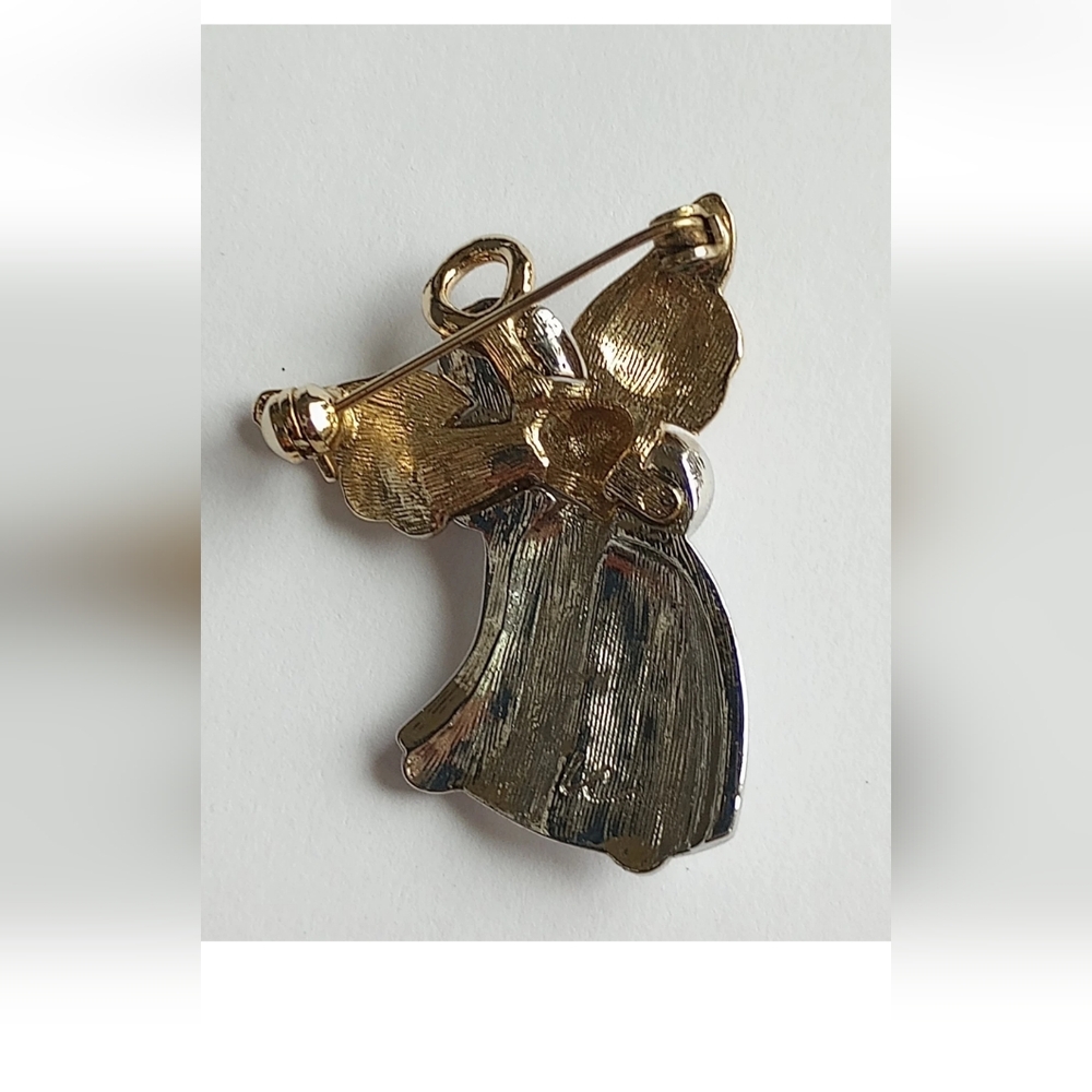 Vtg Signed LC Liz Claiborne Two Toned Angel Holding Purple Crystal Heart Brooch - Picture 5 of 11